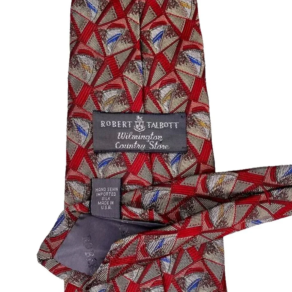 Robert Talbott Tie Hand Sewn Silk Made in USA Nautical‎ Sailboat Yacht Red Mens